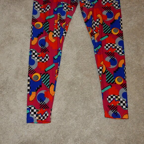 EUC Lularoe TC leggings geometric 80's memphis pattern retro checkered hot pink - Picture 5 of 7